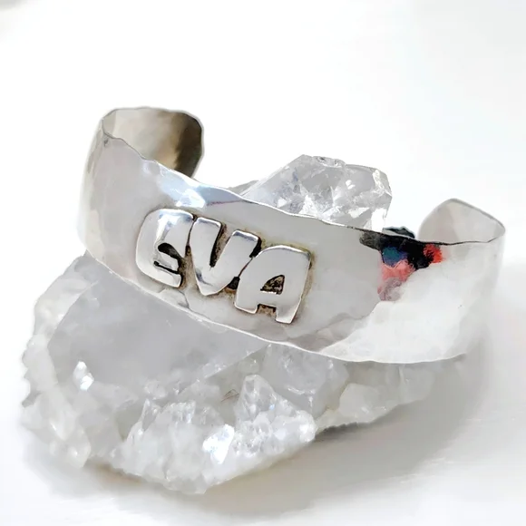 Gail Bird/Yazzie Johnson Personalized EVA Sterling Silver Hammered Cuff Bracelet - Picture 3 of 10